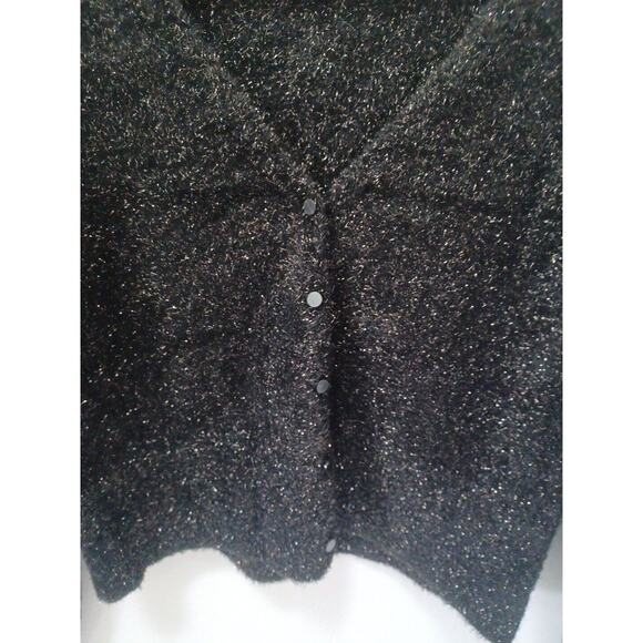 NWT Pointelle-Knit Button Cozy Soft Cardigan Sweater Medium Black Jack Shimmer - Picture 3 of 7